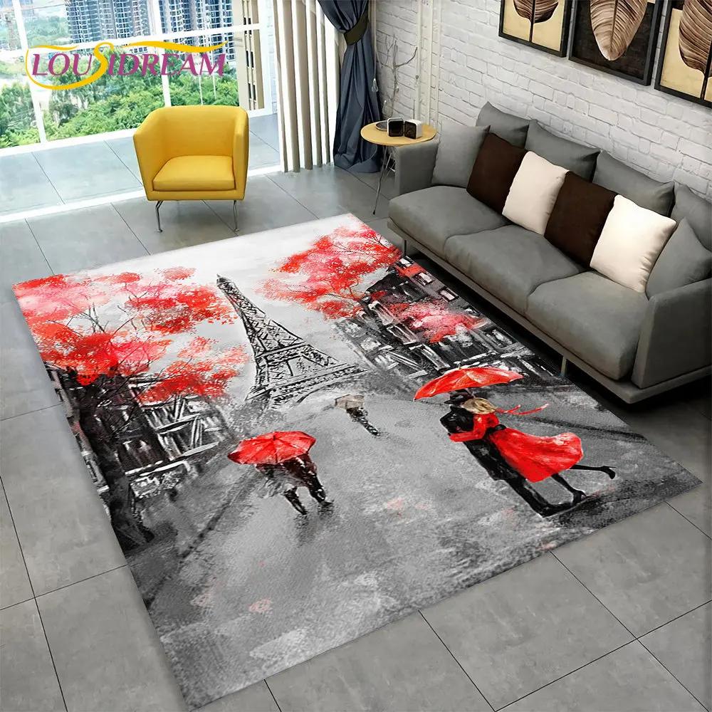 Frankrijk Parijs Eiffeltoren Romantische Kunst Gebied Tapijt, Tapijt Tapijt voor Woonkamer Slaapkamer Bank Deurmat Keuken Decor Antislip Vloermat