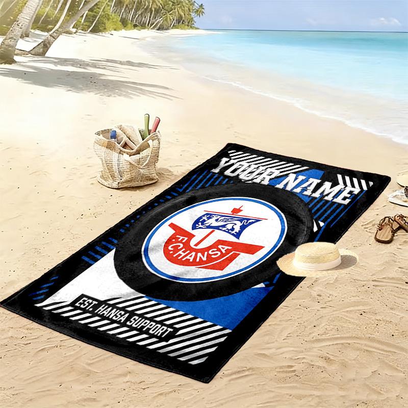 Benutzerdefinierter Name FC Hansa Rostock Druck Strandtuch, Großes Weiches Schnelltrocknendes Handtuch für Strand Camping Schwimmen -HE47