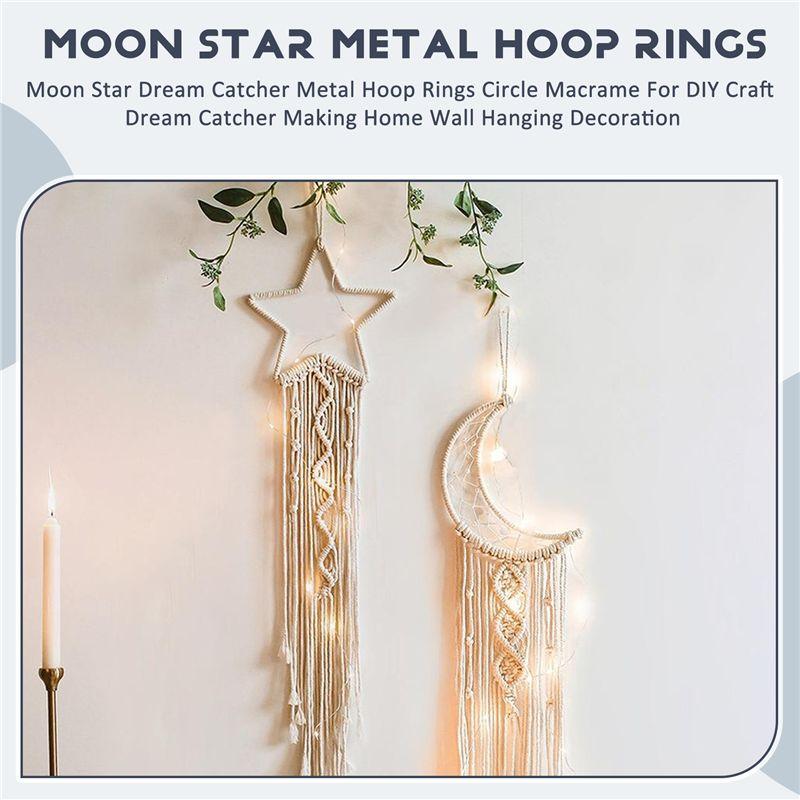AEE4-Moon Star Dream Catcher Metal Hoop Rings Circle Macrame For DIY Craft Dream Catcher Making Home Wall Hanging Decoration