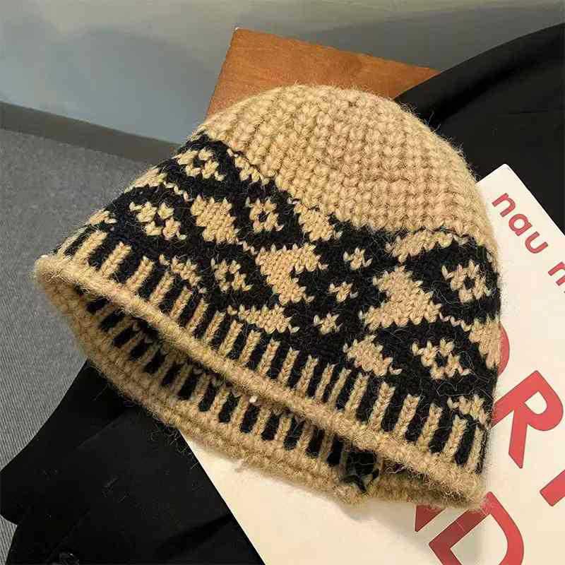 Gorro de Malha Feminino Misto de Lã Chapéu de Lã Retrô Para Manter Quente Tamanho para Cabeça Grande Chapéu à Prova de Frio para Cabeça Masculina
