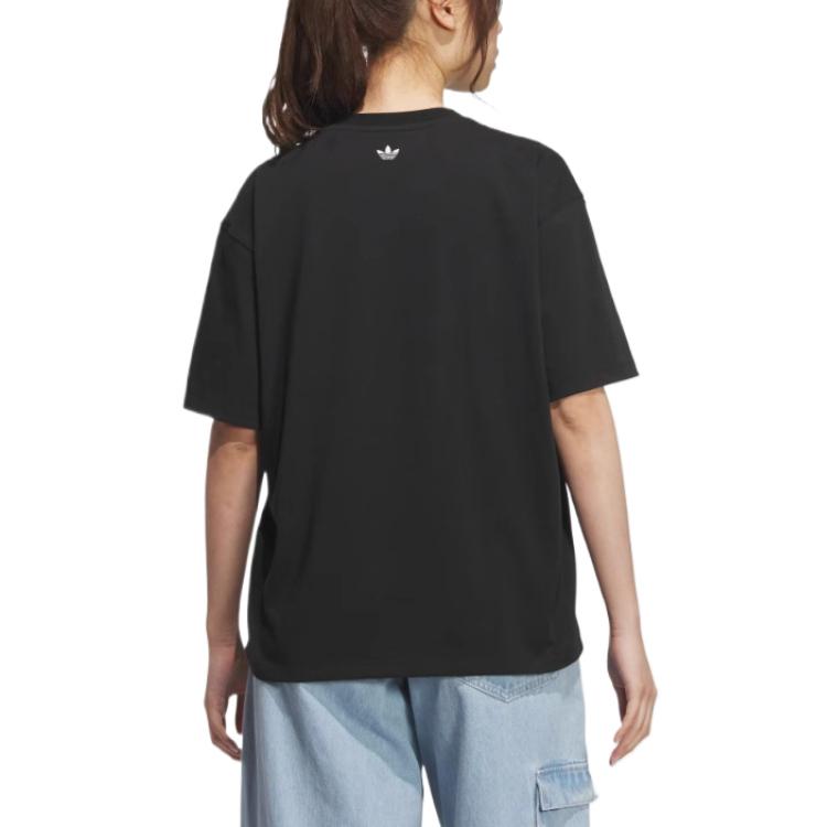 Adidas Originals Comfortable Soft Casual Versatile Short Sleeve Breathable Drop Shoulder T-Shirt Women Tops Black KB8959
