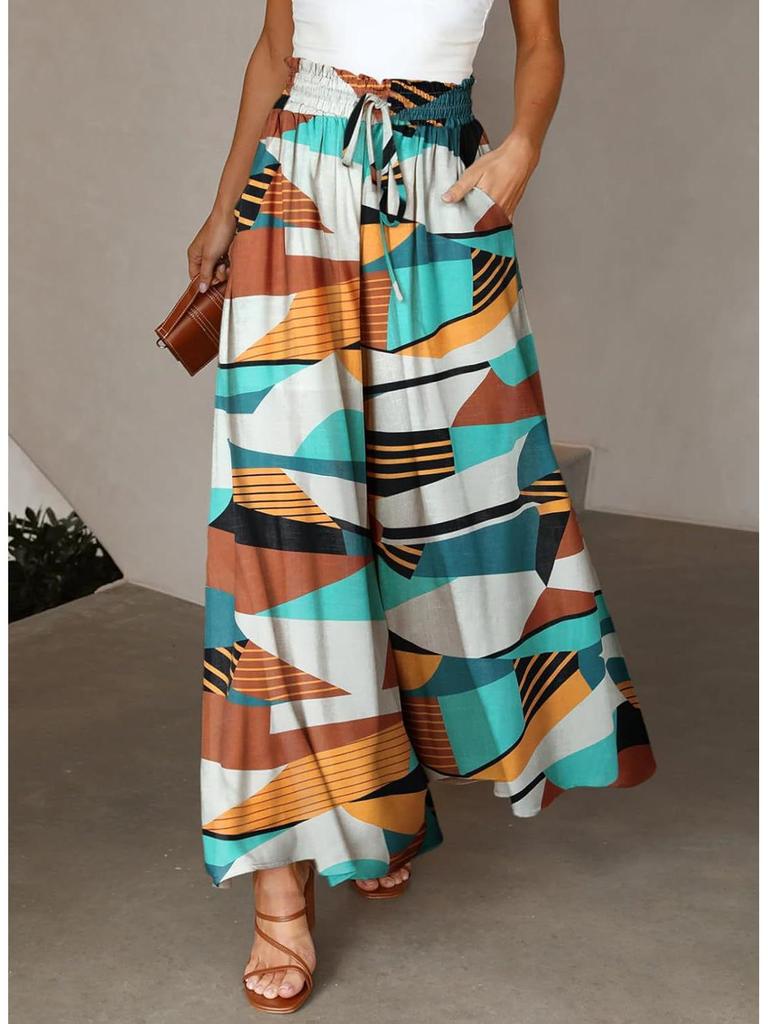 European & American Style Women's Printed Wide-Leg Casual Pants