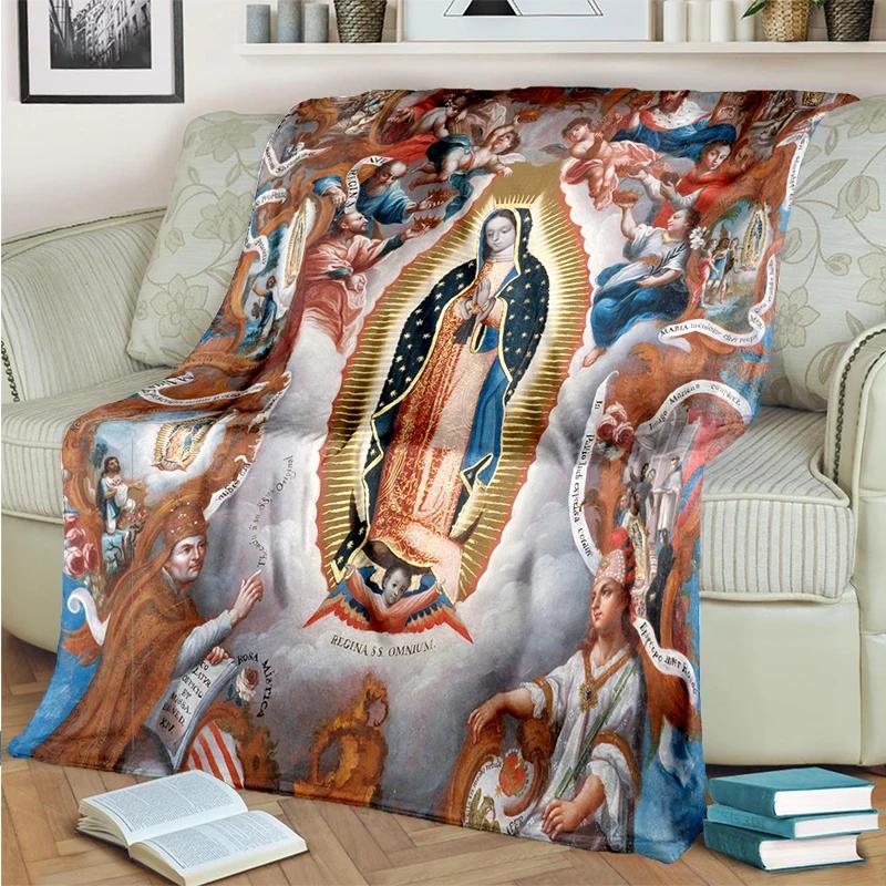 Our Lady of Guadalupe Blanket Religion Mary Throw Blanket Soft Sofa Cover Flannel Lightweight Warm Blankets for Bedroom Couch
