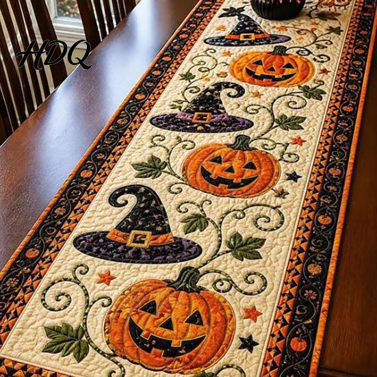 Rustic Farmhouse Table Linens Fall Runner Quilted Pumpkin Rectangular Runner for Dining Cover Halloween Autumn Harvest Decor Party Supplies