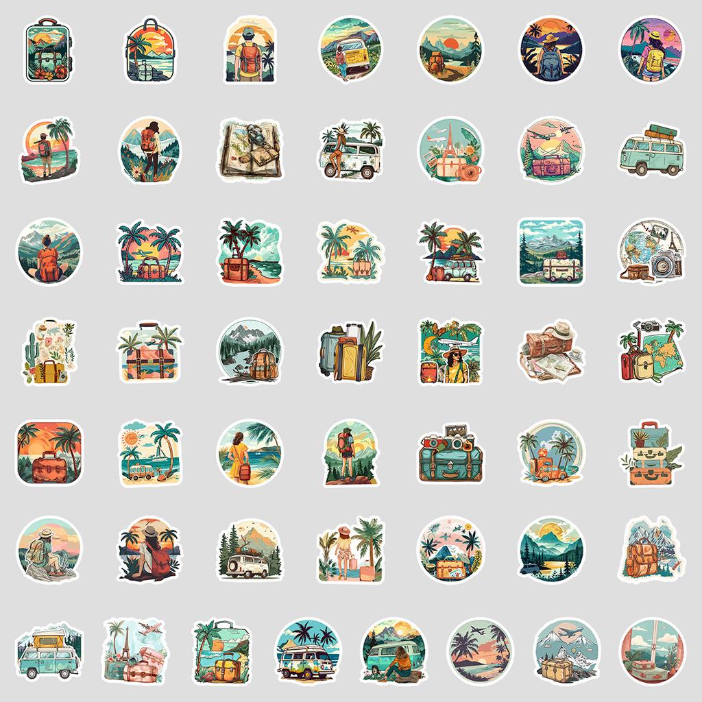 50 Cartoon Travel Graffiti Stickers Water Cup Computer Mobile Phone Waterproof Decorative Stickers Creative DIY Stickers