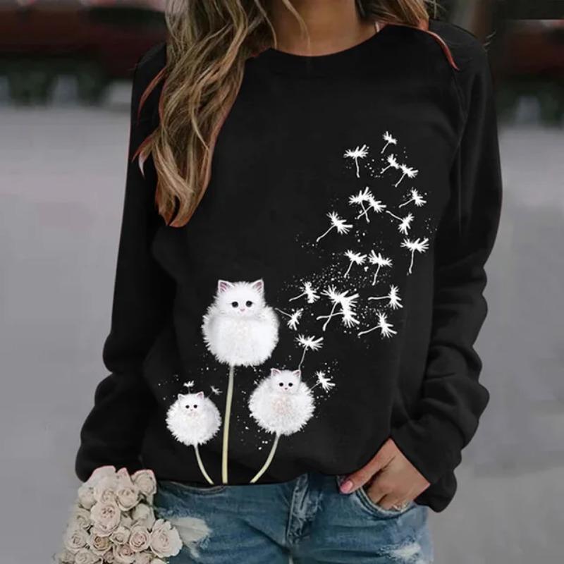 Winter Women's Long Sleeve Tops Elegant 3d Clover Printed Casual Round Neck Long Sleeve Sweatshirts Hoodies Women Clothing