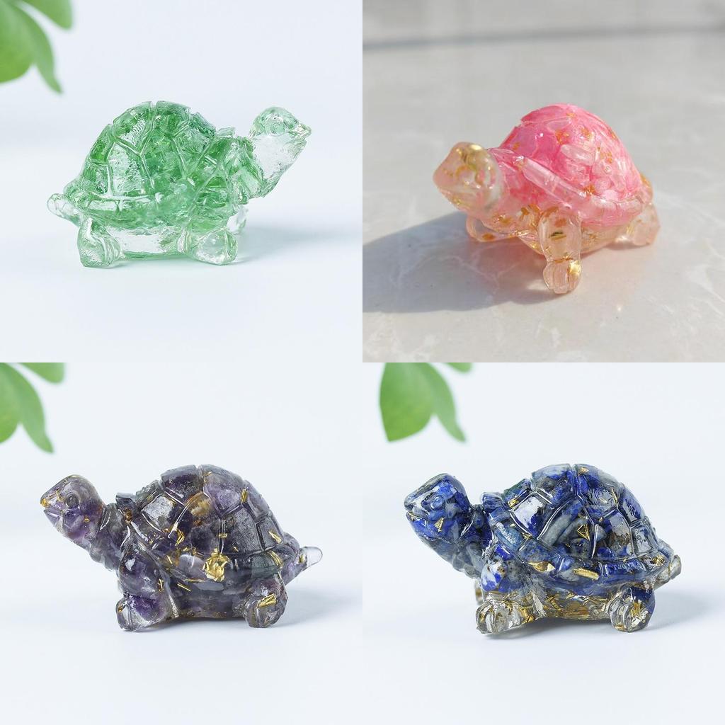Resin Turtle Aquarium Decor With Natural Crystal Chips For Home Office And Gift