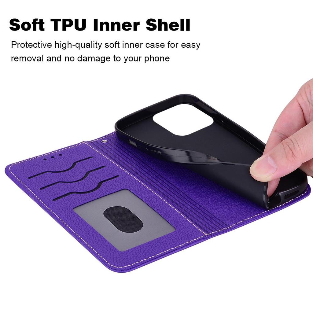 Portfel etui z klapką ze skóry PU do OPPO A15s, A15 Tekstura liczi Uchwyt na karty Podstawka Pasek na nadgarstek Pokrowiec ochronny