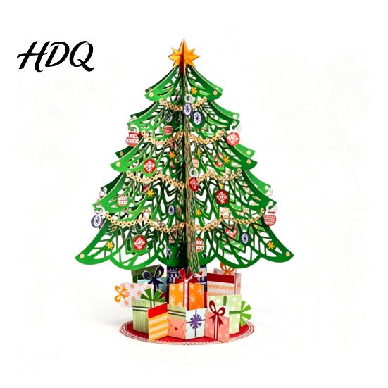 Office Desktop Christmas Ornament 3D Puzzle Paper Tree Decoration Holiday Ornaments Festive Party Table Centerpiece with Star Topper And Gift Box for