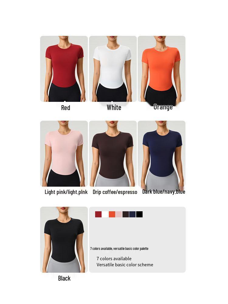 Women's Slim Fit Quick-Dry Yoga T-Shirt - Round Neck, Short Sleeve, High Stretch