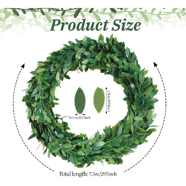 24.6 FT Artificial Green Vines for Decoration Mini Leaf Garland Green Vines Yards Fake Vine Garland Vine Ribbon Wreath Accessory Ivy Garlands for