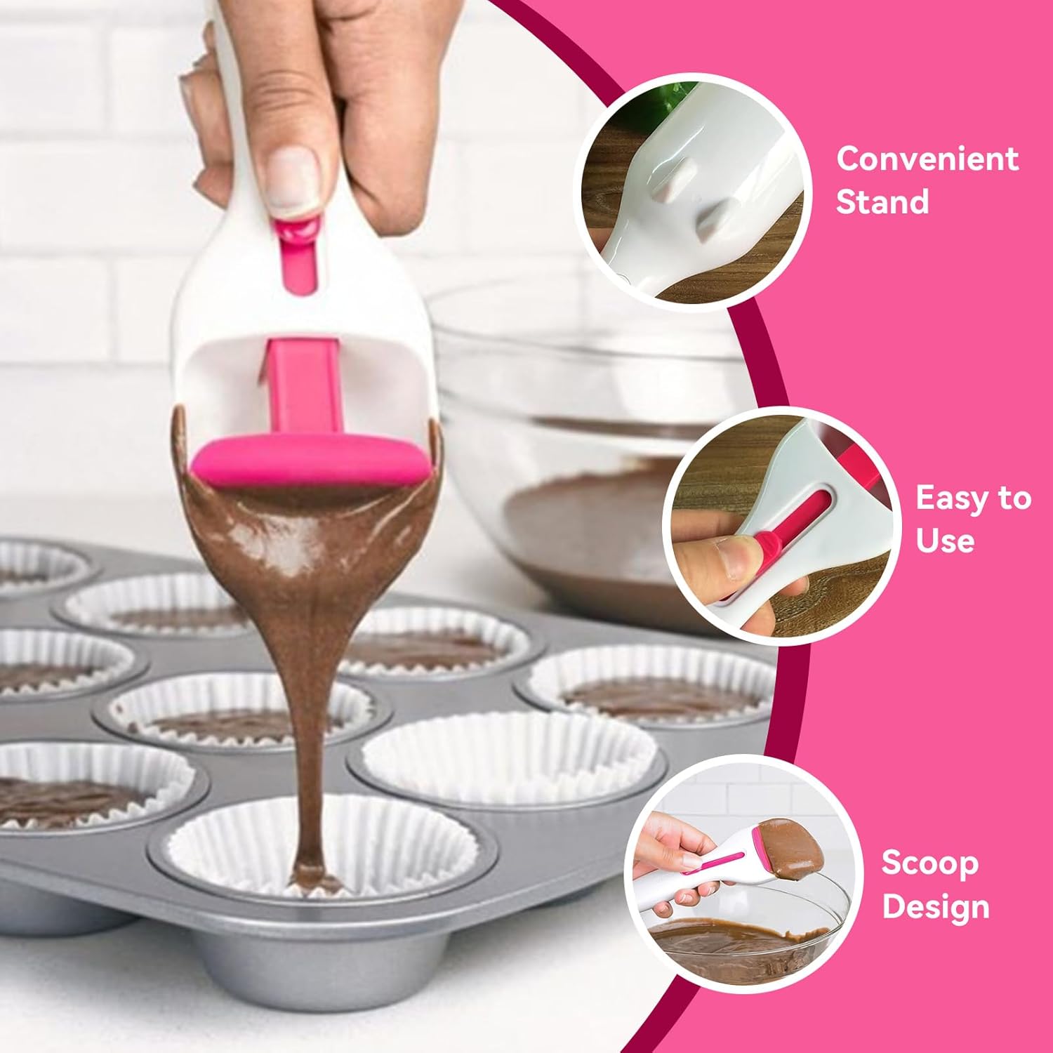 Cupcake Scoop Batter Dispenser, Cupcake Scoop with Sliding Button Cake Batter Baking Dispenser Kitchen Gadget Baking Tool for Pastry Cake Decorating