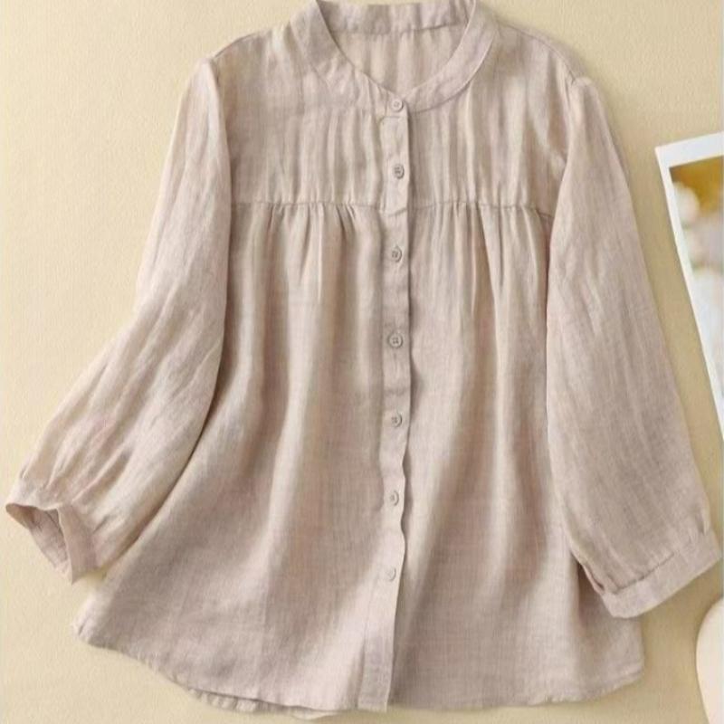 Minimalistisch Elegantes 3/4-Ärmel Stehkragen Hemd Damen Vielseitig Locker Schlankmachend Lässig Strickjacke Top