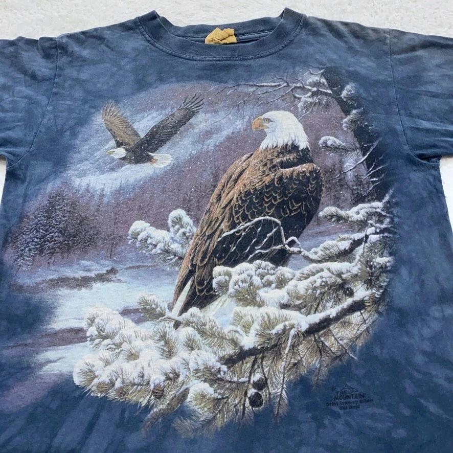 vintage 90s BALD EAGLE TIE-DYE THE MOUNTAIN T-Shirt MEDIUM nature animal L