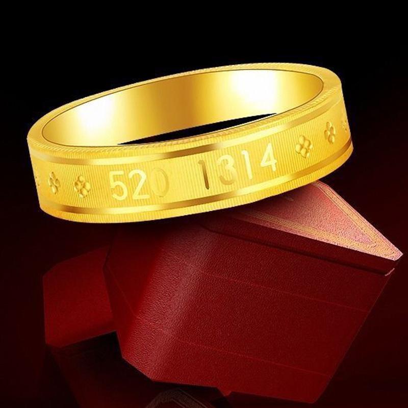 Gold-Plated Brass Couple Rings: Vietnamese Sand Gold 1314 Wedding and Qixi Gift Rings for Men and Women.