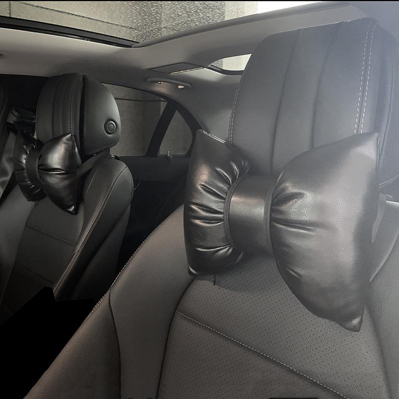 Classic Bowknot PU Leather Car Neck Pillow Waist Support Pillows Auto Seat Headrest Cover Car Accessories for Women Girls
