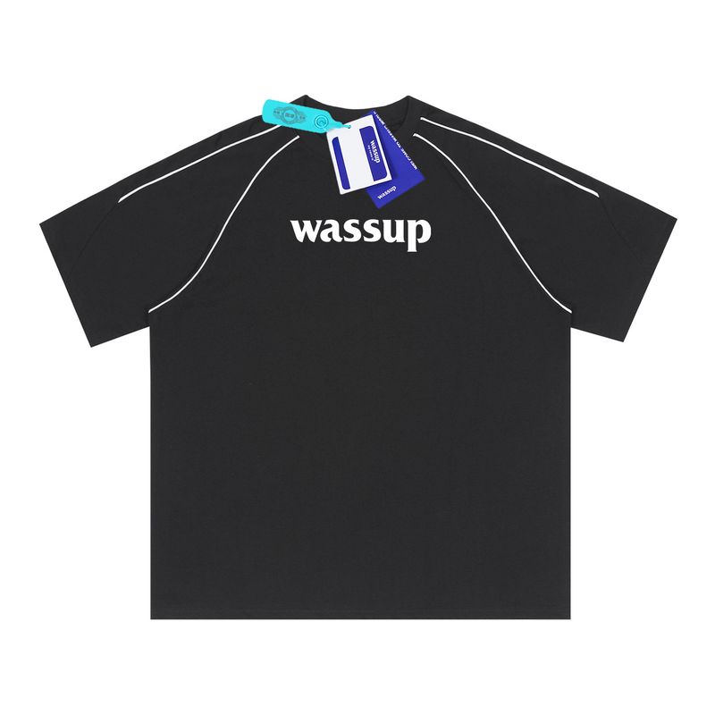 Wassup Trendy American Retro Red Letter T-Shirt Short-Sleeved Men's Summer Heavyweight Pure Cotton Round Neck Half-Sleeved Top