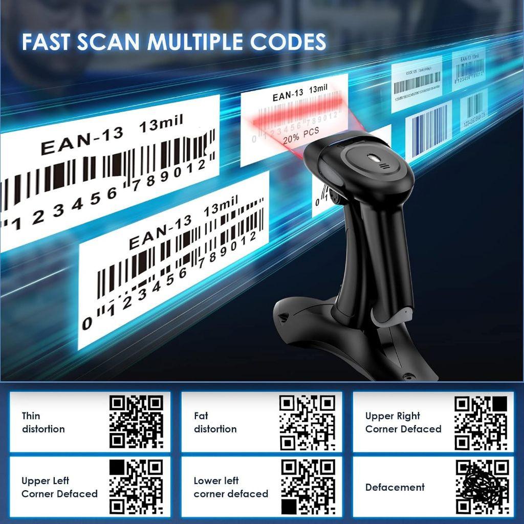 3 In 1 2.4G Bluetooth Wireless USB Wired 1D 2D QR Bar Code Reader Shockproof CCD Barcode Scanner With Stand