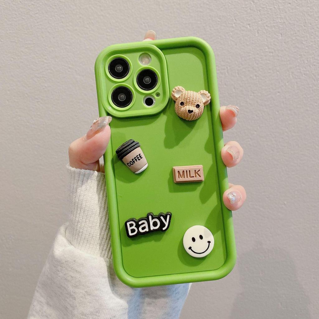 Apple 16PRO Coffee Bear Jewelry Phone Case: Full Package, Anti-Fall Protective Cover for iPhone 11/12