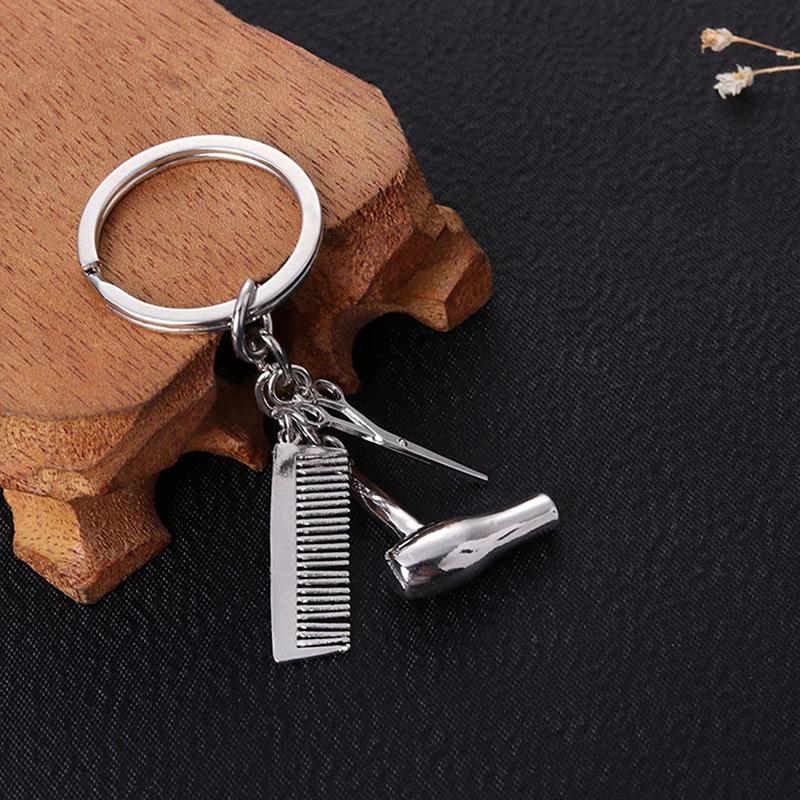 Barber Shop Tools Key Ring Hair Dryer Scissors Comb Pendants Simulation Keychain