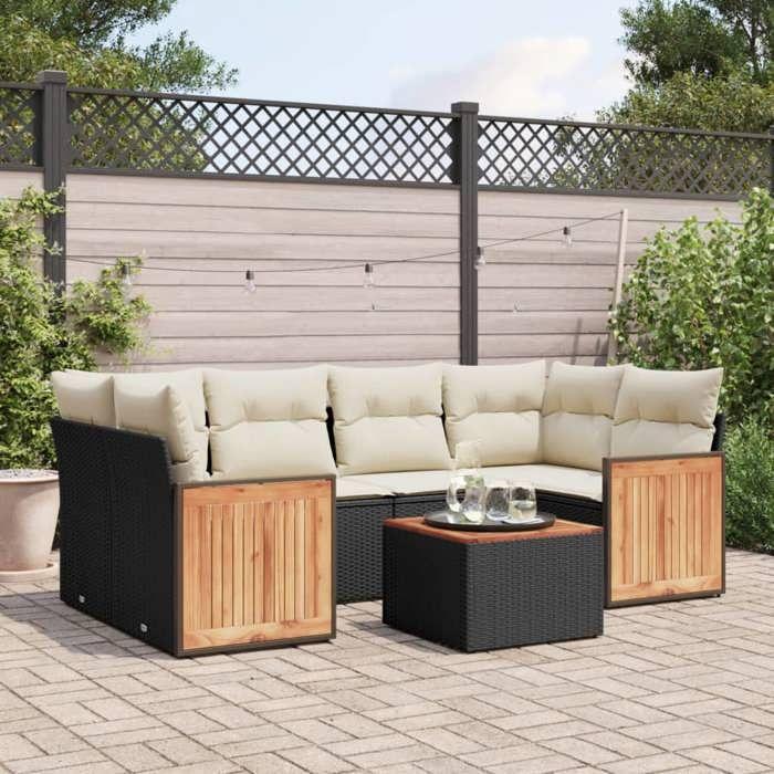 VidaXL Salon de Jardin avec Coussins 7 pcs, Canapés de Terrasse, Ensemble de Meubles de Patio, Mobilier d'Extérieur, Noir 3259879