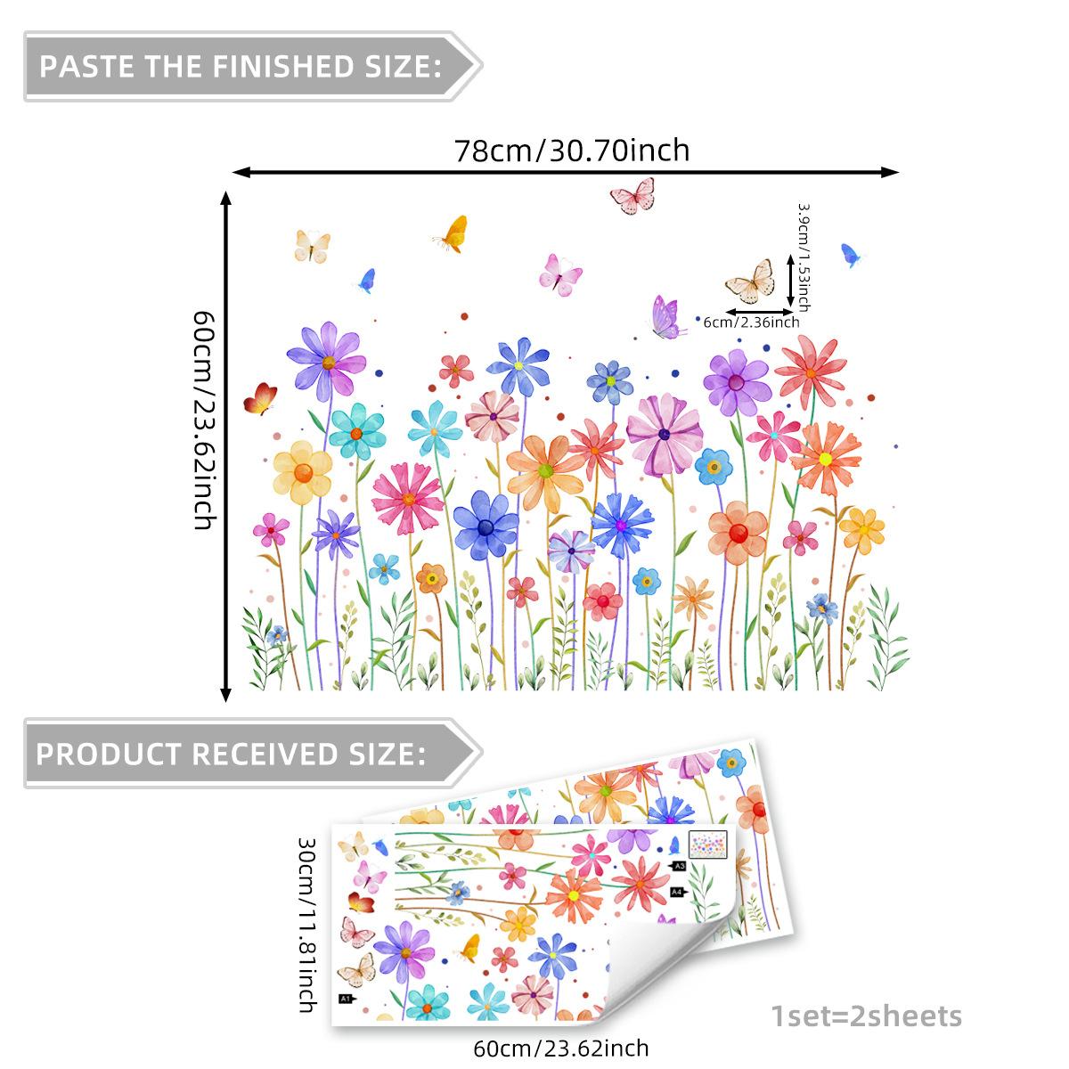 

Cartoon Watercolor Flower Butterfly Wall Sticker For Living Room Background Decoration Mural Bedroom Decor Removable Home Decals 30x60cm 2pcs