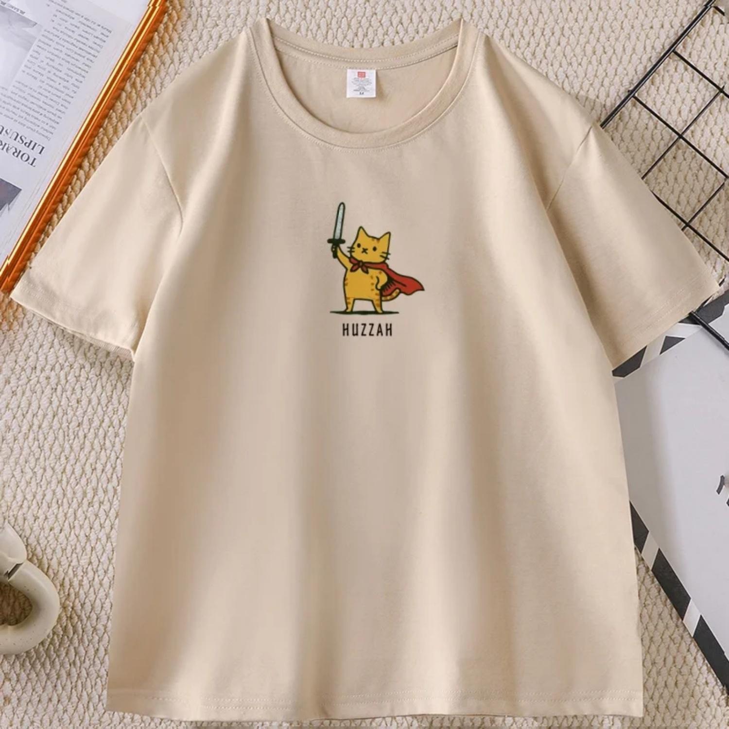 

Huzzah Cat with Sword T Shirt Gaming Gamer Geek T-shirt Vintage Cotton Short Sleeve High Quality Tshirt Unisex Mens Clothing S чёрный