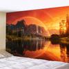 Rural Natural Scenery Tapestry?- Dusk Rainbow Mountain Waterfall Cabin Art