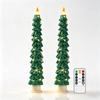 Pack of 2 Christmas Tree LED Taper Candles, Flameless Candles, Realistic Flame Effect, Battery Operated with Remote Control for Christmas Decoration