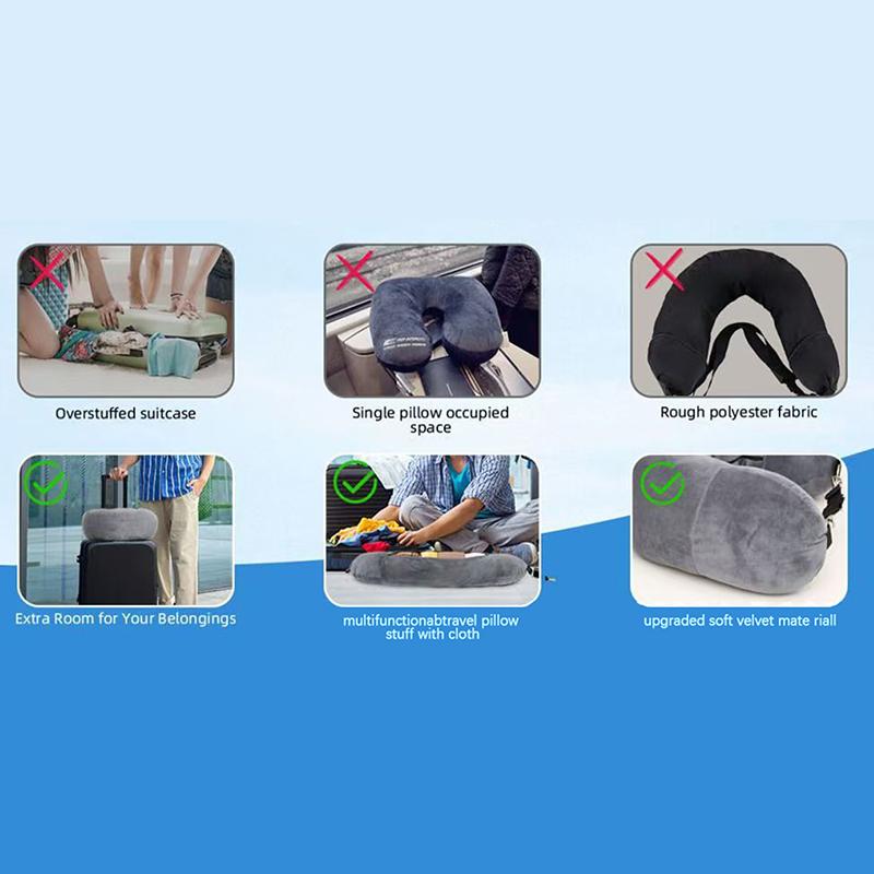 Fillable Travel Neck Pillow Case Carryable Storage Bag Airplane Cushion Travel Neck Pillow Self-filling Portable Travel Pillow