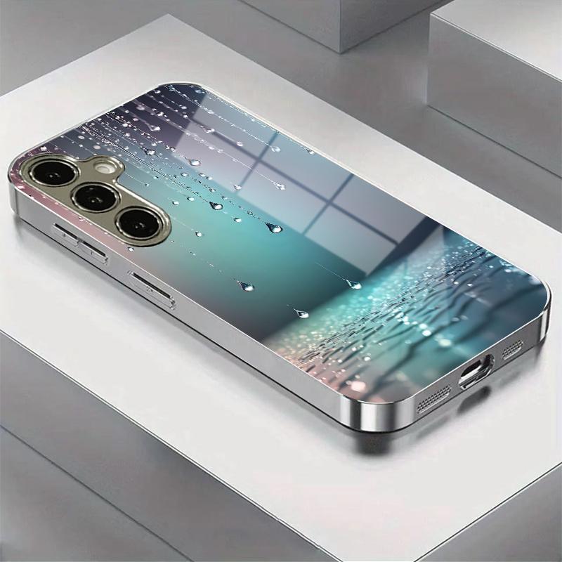 Raindrop Dance Design Glass Phone Case Suitable for Samsung Galaxy S26 S25 S24 S23 S22 S21 S20 FE Ultra Plus Shock Resistant