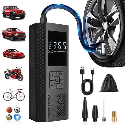 USB Rechargeable Tire Inflator Portable Air Pump 3000mAh Battery with Pressure Gauge LED Light for Cars Bicycles Motorcycles