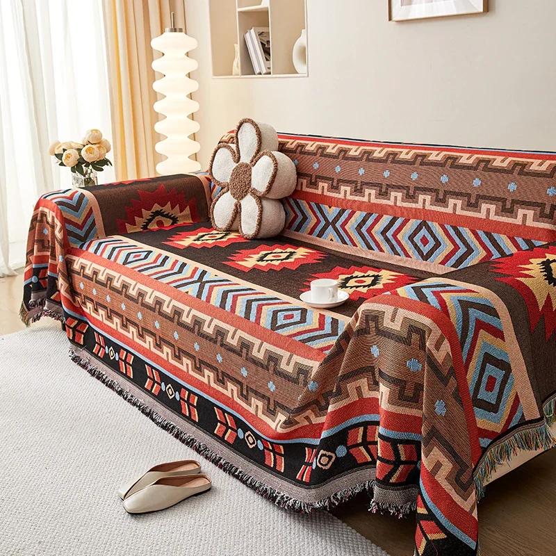 1pc Sofa Cover Dustproof Bohemia Sofa Blanket, Four Seasons Universal, Double Face Usable, Living Room, Home Decor