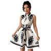 A New Summer Women's Fashion Printed Cinched-waist Lace-up Sleeveless Dress
