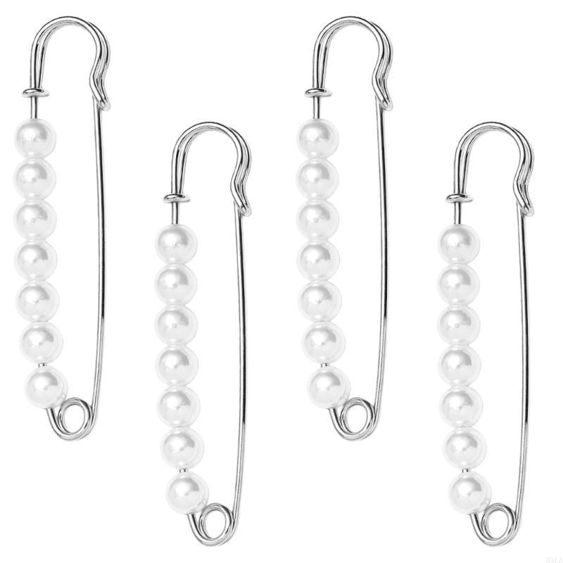 

MXLA 4Pcs Pearls Beaded Safety Pin Decorative Waistband Adjusters Clip for Jeans срібний