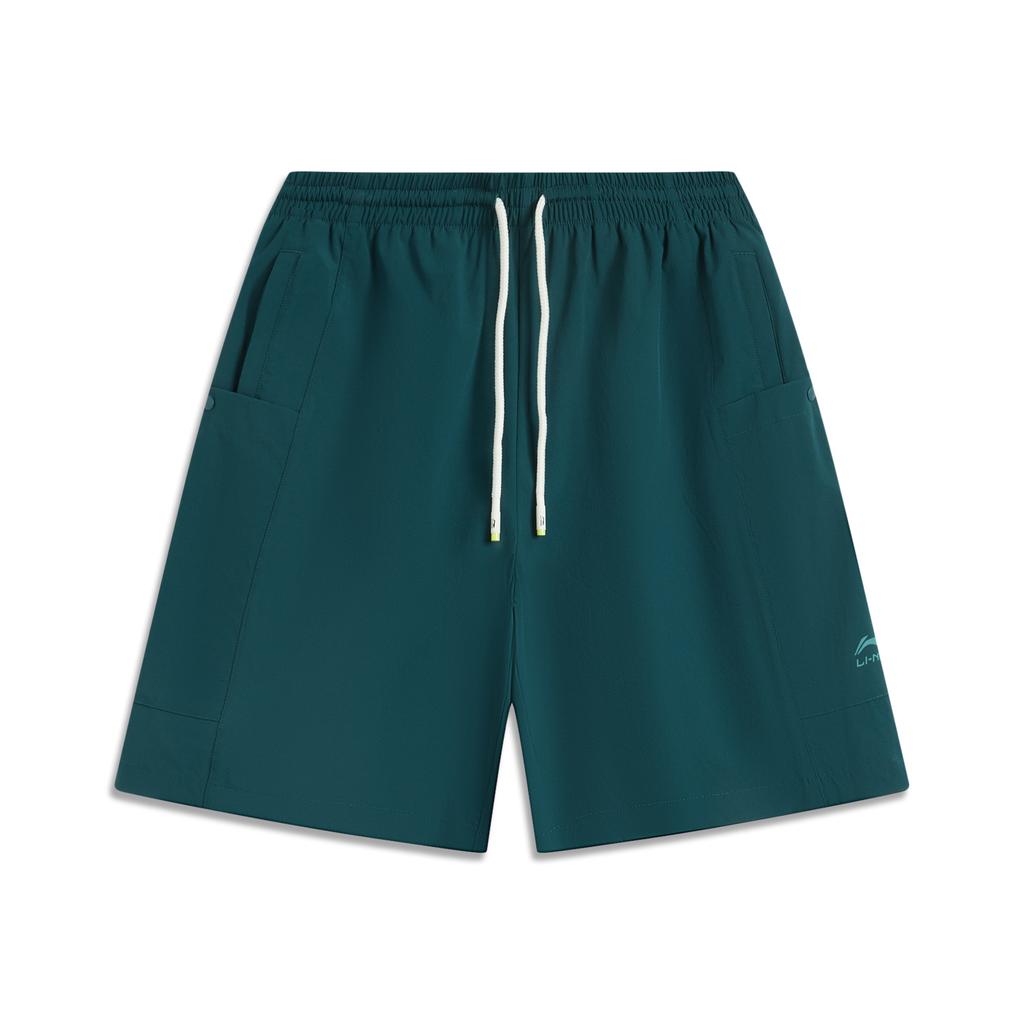 Li-Ning Comfortable Simple Versatile Loose Fit Solid Color Five-Point Casual Shorts Men Shorts Dark-Reef-Green AKSV207-3