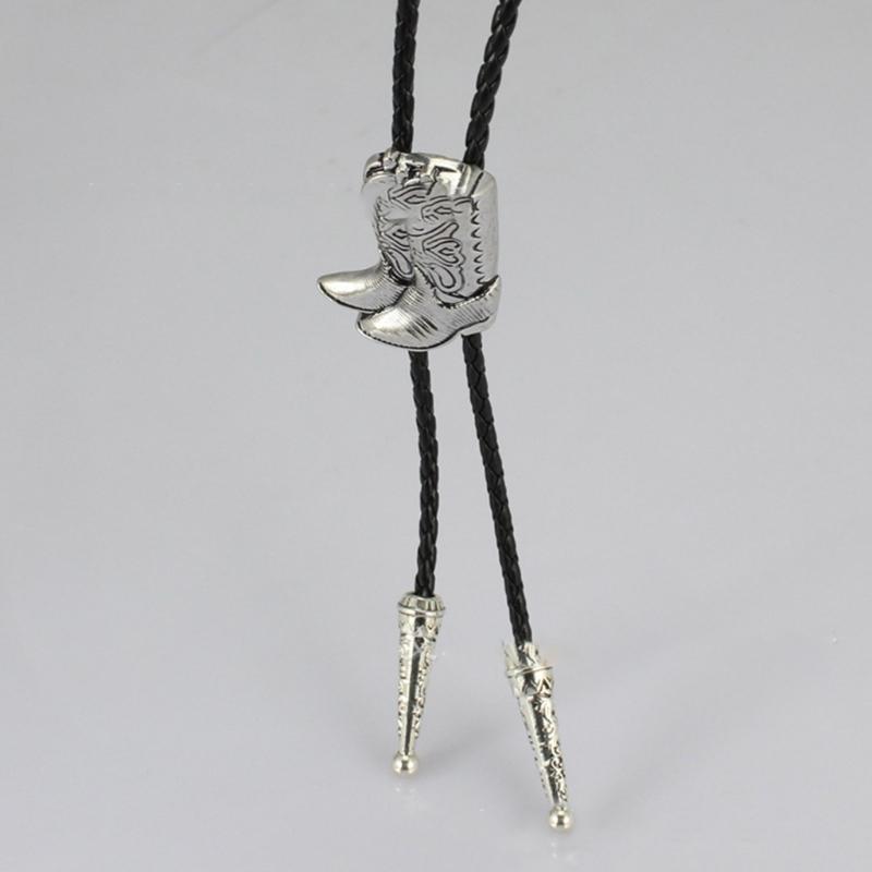 Cowboy Bolo Necktie with Relief Boots Pendant Tuxedo Shirt Bolo Tie for Male