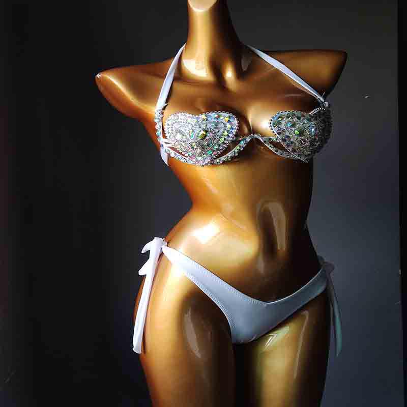 

2021 European & American Rhinestone Bikini Swimwear Medium белый