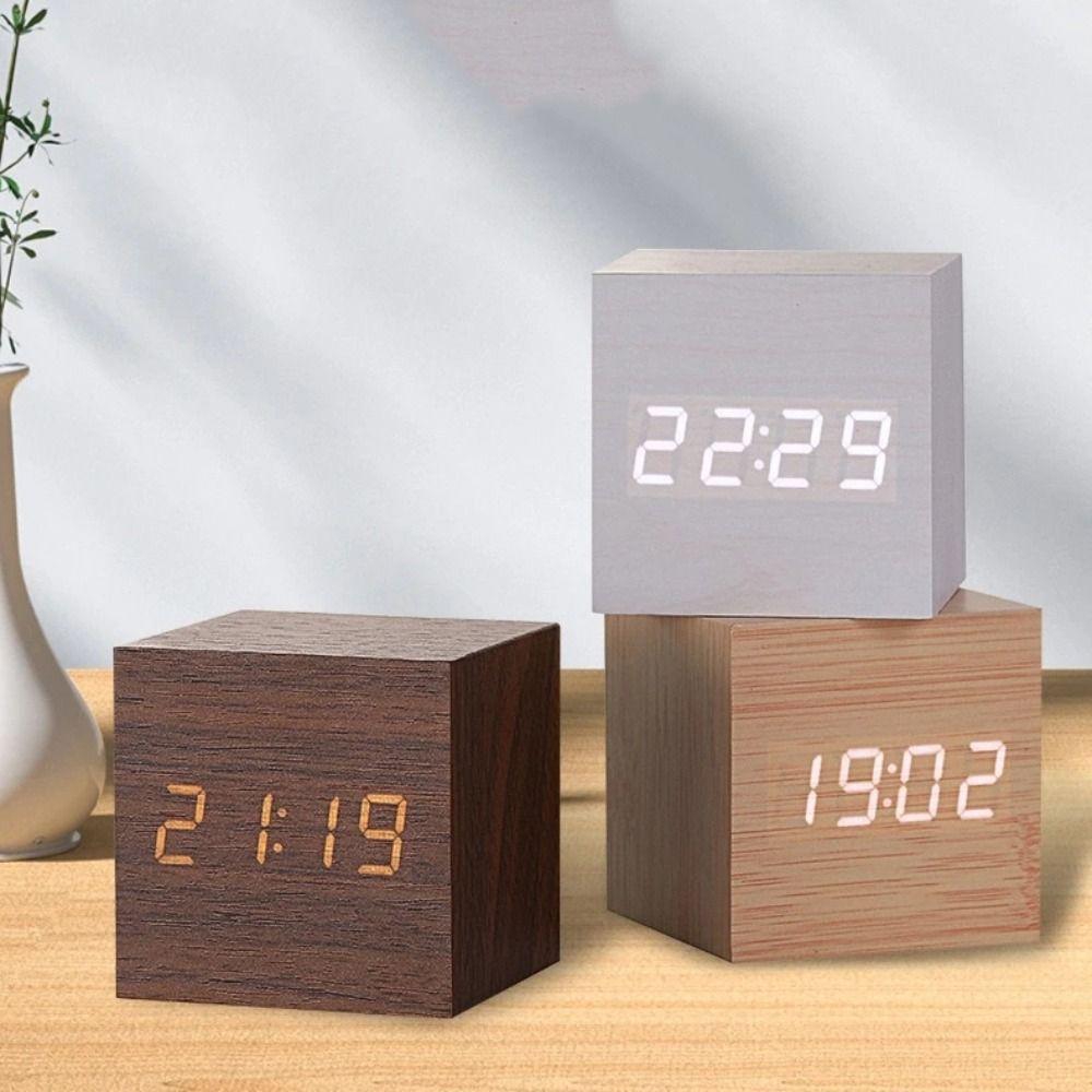 Retro Glow Clock Wood Desk Clock Decoration Supplies Digital LED Alarm Clock Home