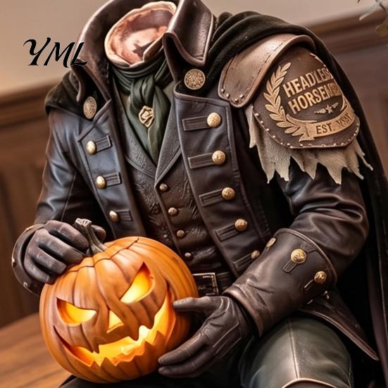 Handgefertigte Legendensammlerstück Harz Kopfloser Reiter Statue mit warmem LED-Leuchten, Beleuchtete Halloween-Party Requisiten Skulptur, Gotische Tischdekoration