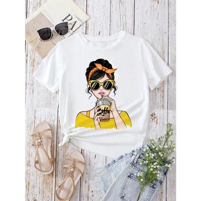 2025 Womens Casual Portrait Print Crew Neck Short Sleeve Fitted TShirt Suitable Summer Cute T Shirt Clothing Tee FeUnisex Tops