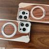 Walnut Wood Aluminum Metal Borderless Magnetic Phone Case For iPhone 15 16 Pro Max 360° Rotate Bracket Magsafe Shockproof Cover