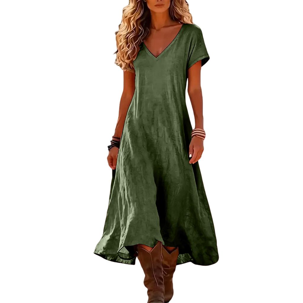 Boho-Kleider für Damen 2026 V-Ausschnitt Kurzarm-Sonnenkleider für Damen Sommerkleider für Damen Lässiger Lockerer Schnitt