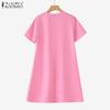 ZANZEA Women Summer Round Neck Casual Short Sleeve Patchwork Dress