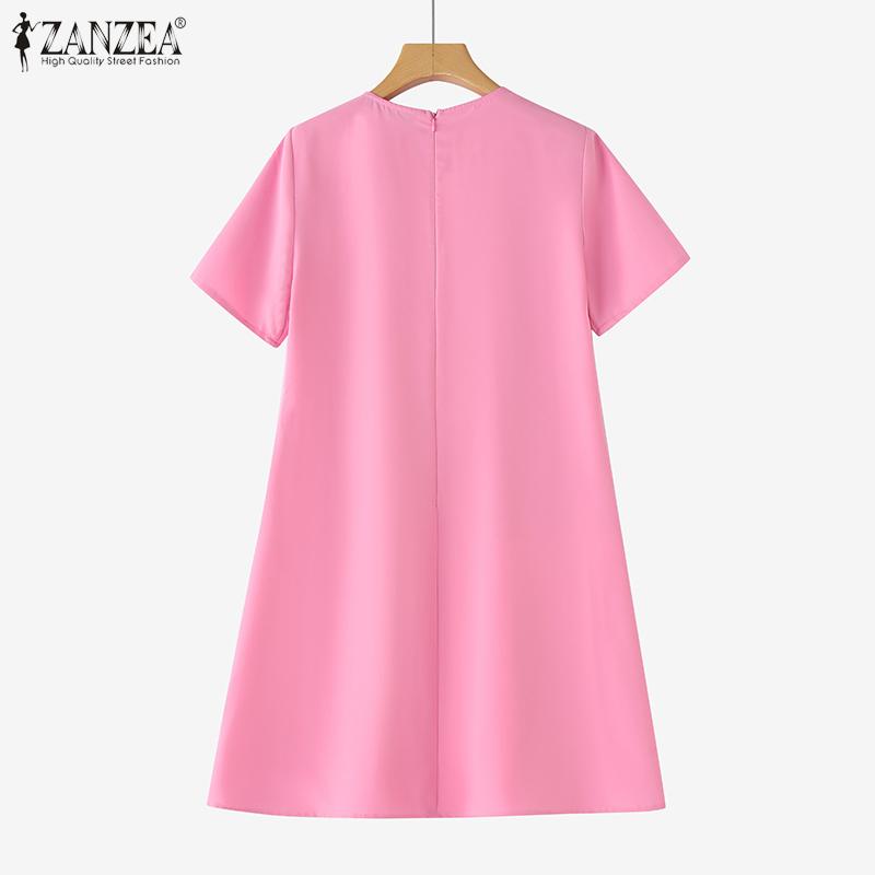 ZANZEA Women Summer Round Neck Casual Short Sleeve Patchwork Dress