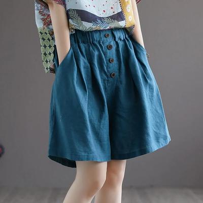 Shorts de Algodão Femininos Verão Vintage Soltos Tamanho Grande Cintura Alta 7 Pontos Jeans Perna Larga Calça Saia