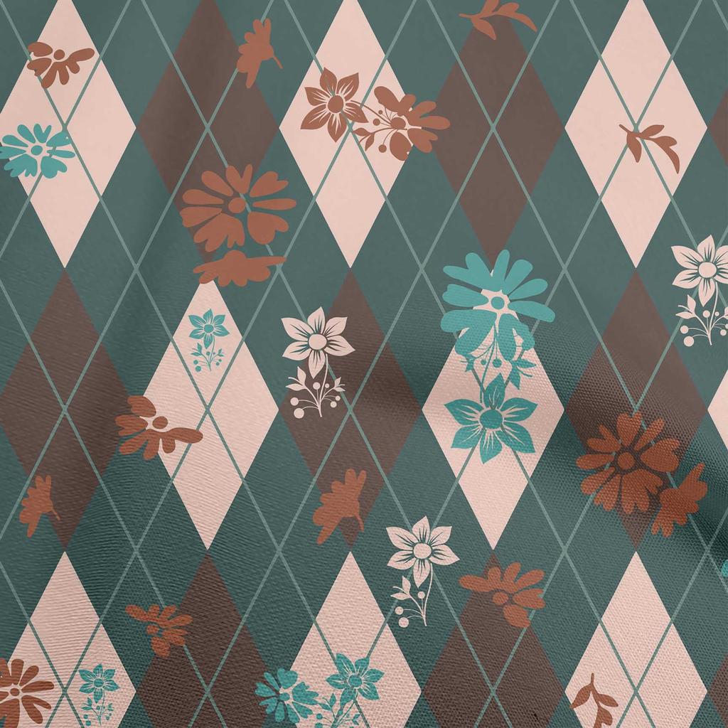 oneOone Cotton Flex Dark Green Fabric Check Argyle Floral Quilting Supplies Print Sewing Fabric By The Yard 40 Inch