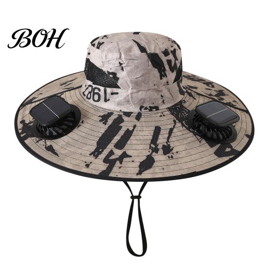 Cycling Cooling Hat Solar Fan Hat, UPF 50+ Wide Brim Sun with 2 Cap Fans, & USB Rechargeable, 3 Speeds for Fishing/Camping/Hiking/Gardening
