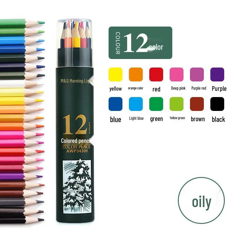 Morning Light Oil-Based 24-Color Erasable Water-Soluble Colored Pencils for Students 1 Tube