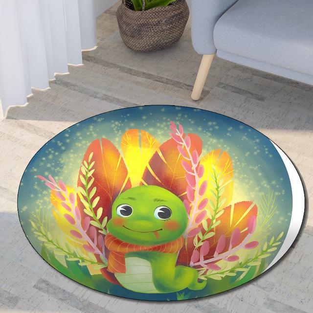 Tierkreis Cartoon Tiere Runder Teppich Wohnzimmerteppich Camping Picknickmatte Anti-Rutsch Teppich Yogamatte Teppich Raumdekoration Matten